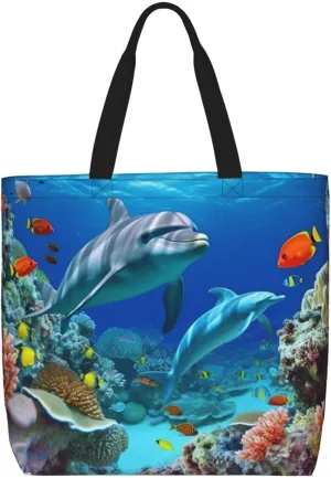 Seabed Coral Fish Dolphins Tote Bag for Women Hobo Handbags with Zipper Large Shoulder Bag Shopping Bags Travel Purse