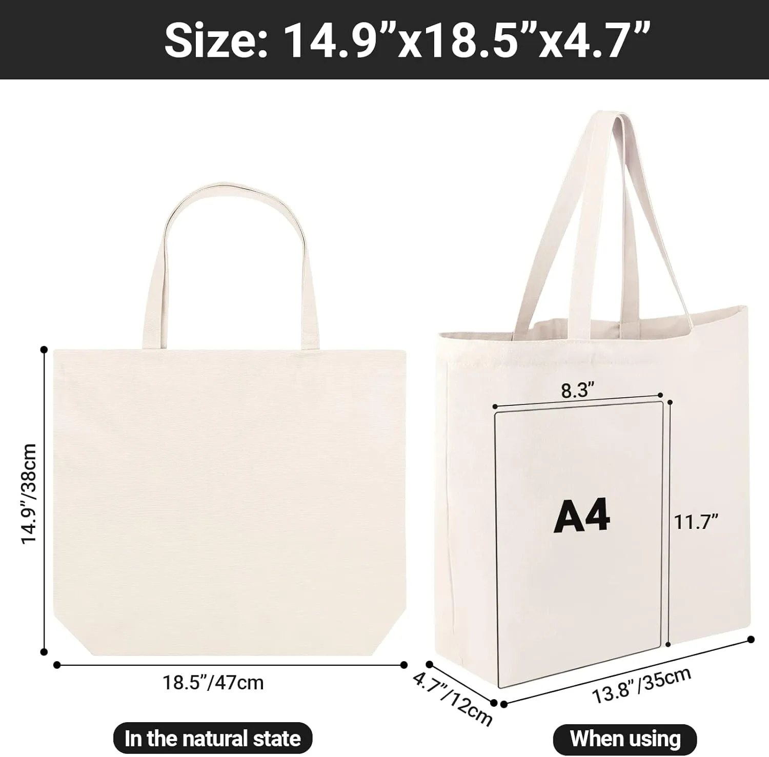 Segarty Canvas Tote Bag, 12 Pack 18x15 Blank Canvas Tote for Women, Reusable Bags Aesthetic with Natural Cotton and Shoulder Strap, Bulk for Gift，DIY, Grocery Shopping, Beach, Travel
