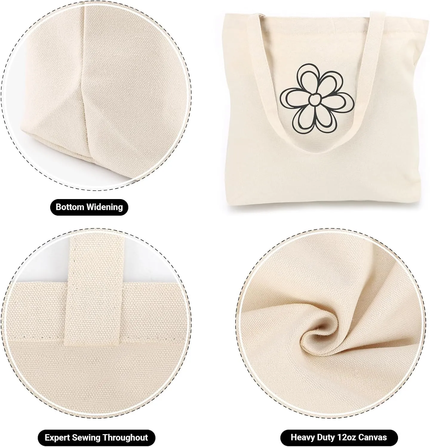 Segarty Canvas Tote Bag, 12 Pack 18x15 Blank Canvas Tote for Women, Reusable Bags Aesthetic with Natural Cotton and Shoulder Strap, Bulk for Gift，DIY, Grocery Shopping, Beach, Travel