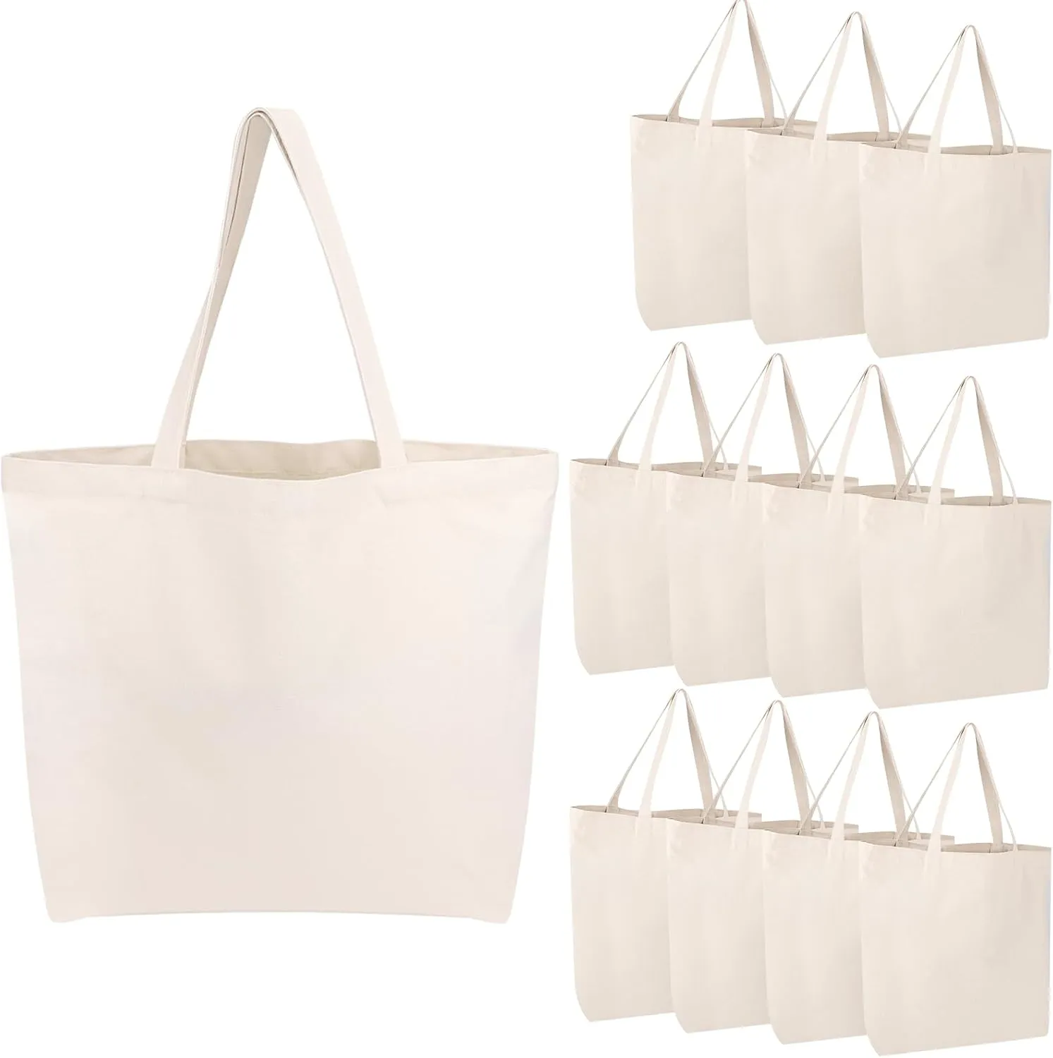 Segarty Canvas Tote Bag, 12 Pack 18x15 Blank Canvas Tote for Women, Reusable Bags Aesthetic with Natural Cotton and Shoulder Strap, Bulk for Gift，DIY, Grocery Shopping, Beach, Travel