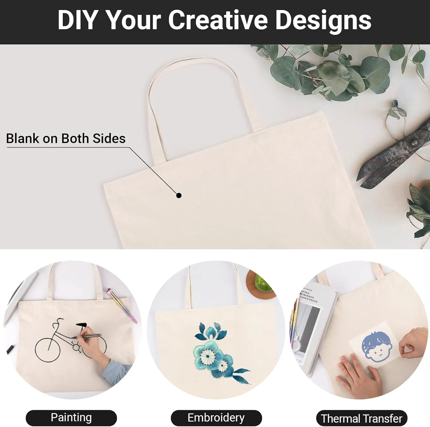 Segarty Canvas Tote Bag, 12 Pack 18x15 Blank Canvas Tote for Women, Reusable Bags Aesthetic with Natural Cotton and Shoulder Strap, Bulk for Gift，DIY, Grocery Shopping, Beach, Travel