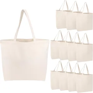 Segarty Canvas Tote Bag, 12 Pack 18x15 Blank Canvas Tote for Women, Reusable Bags Aesthetic with Natural Cotton and Shoulder Strap, Bulk for Gift，DIY, Grocery Shopping, Beach, Travel