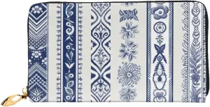 Set Of Blue Embroidery Leather Wallets For Women Waterproof Zip Around Clutch Purses Large Credit Card Holder With Phone Holder Ladies Travel Coin Purse