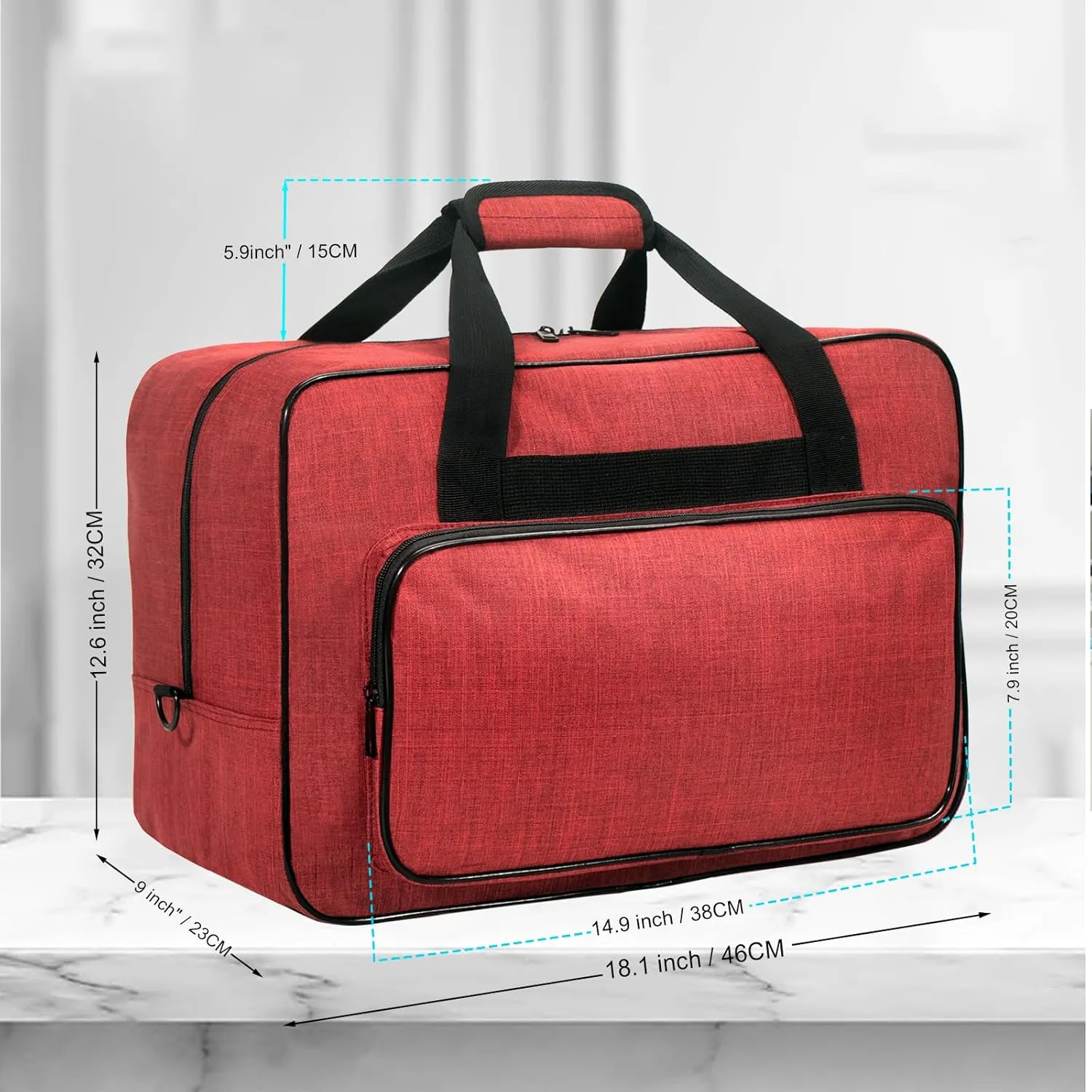 Sewing Machine Carrying Case，Sewing Machine Carrying Case Tote Bag，Universal Tote Storage Bag with Pockets and Handles, Suitable for Most Standard Singer (RED)
