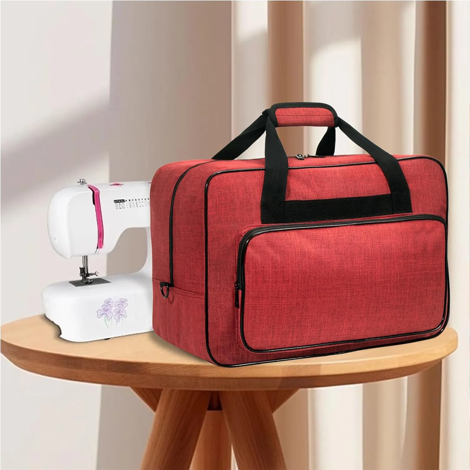 Sewing Machine Carrying Case，Sewing Machine Carrying Case Tote Bag，Universal Tote Storage Bag with Pockets and Handles, Suitable for Most Standard Singer (RED)
