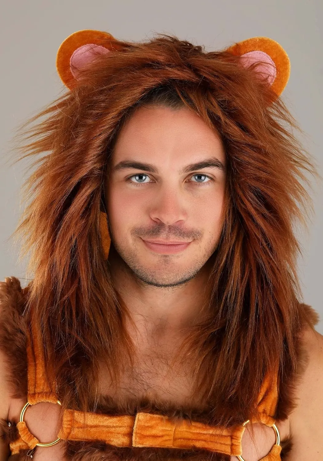 Sexy Lion Costume for Men - Velour Shorts and Faux Fur Hooded Harness