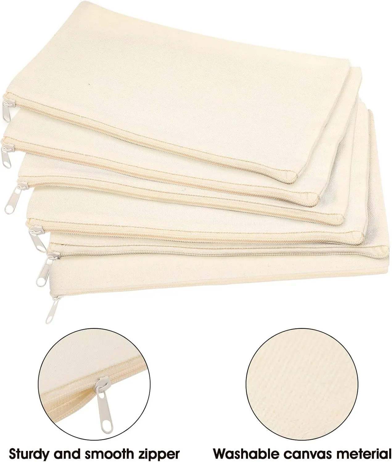 Shappy 40 Pieces Canvas Pencil Pouch Zipper Makeup Cosmetic Bags Case Blank Craft DIY Bags Multipurpose Toiletry Stationary Storage Bag for Women Travel(White)