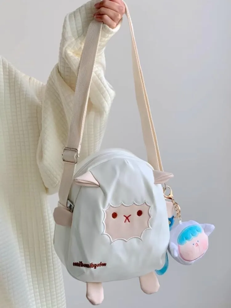 Sheep Crossbody Bag Cute Mini Backpack Kawaii Purse Small Backpack for Women Crossbody Bag Travel Gift (White, Small)
