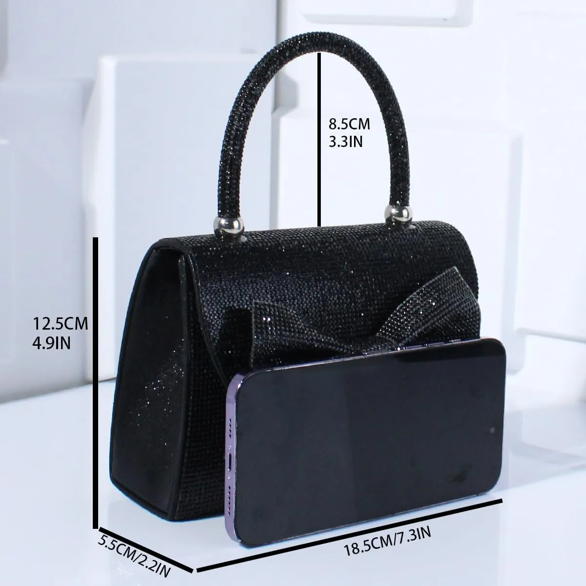 Shiny Dinner Bag Handbag Rhinestone Bow Box Bag Small Square Bag Diagonal Bag Handbag