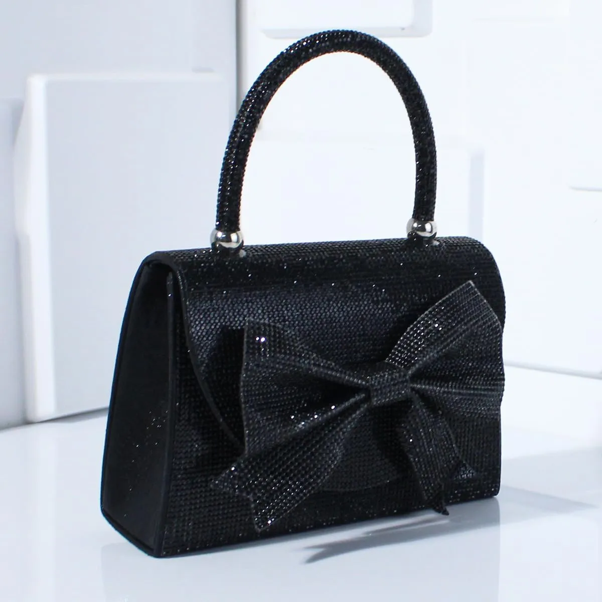 Shiny Dinner Bag Handbag Rhinestone Bow Box Bag Small Square Bag Diagonal Bag Handbag
