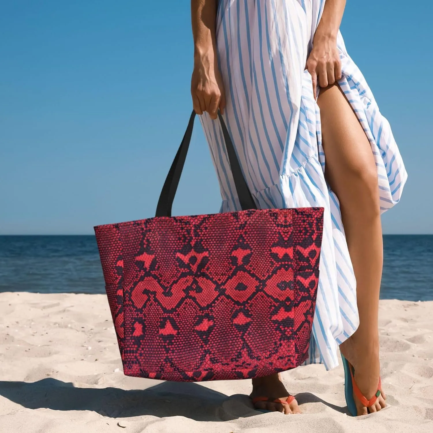 Shiny Pattern Large Capacity Beach Travel Bag - Waterproof Zipper Vacation Tote for Sandproof Storage, and Camping