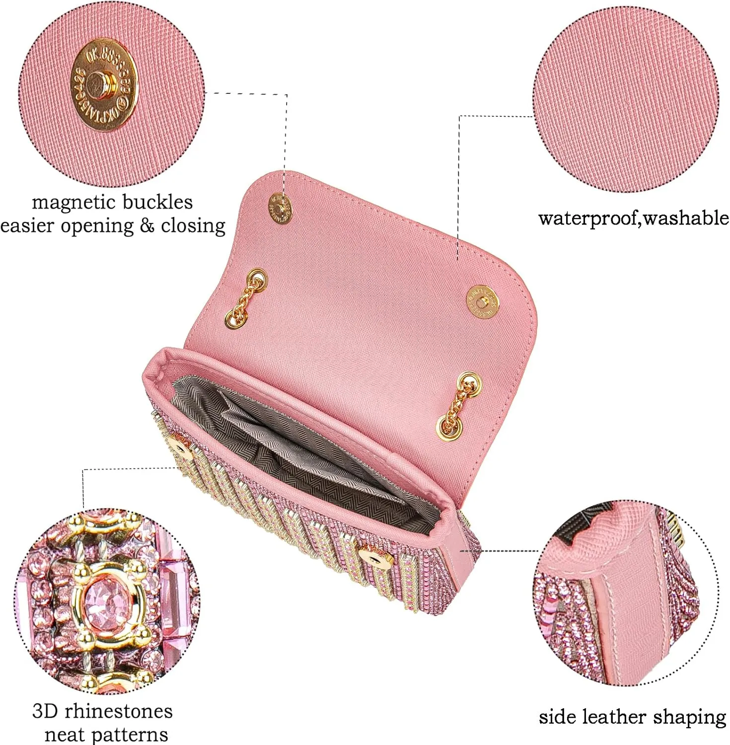 Shoulder Bags Crossbody Bag Purses Handbags Crystals Rhinestone Evening Bag for Women Clutch Purse with Chain