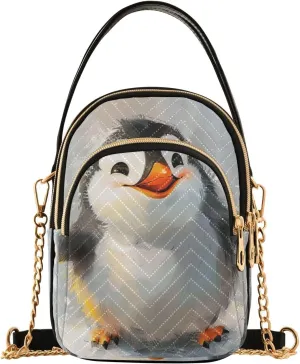 Shy Happy Penguin Shoulder Handbag for Girls Stylish Crossbody Handbags with Detachable Chain Shoulder Strap