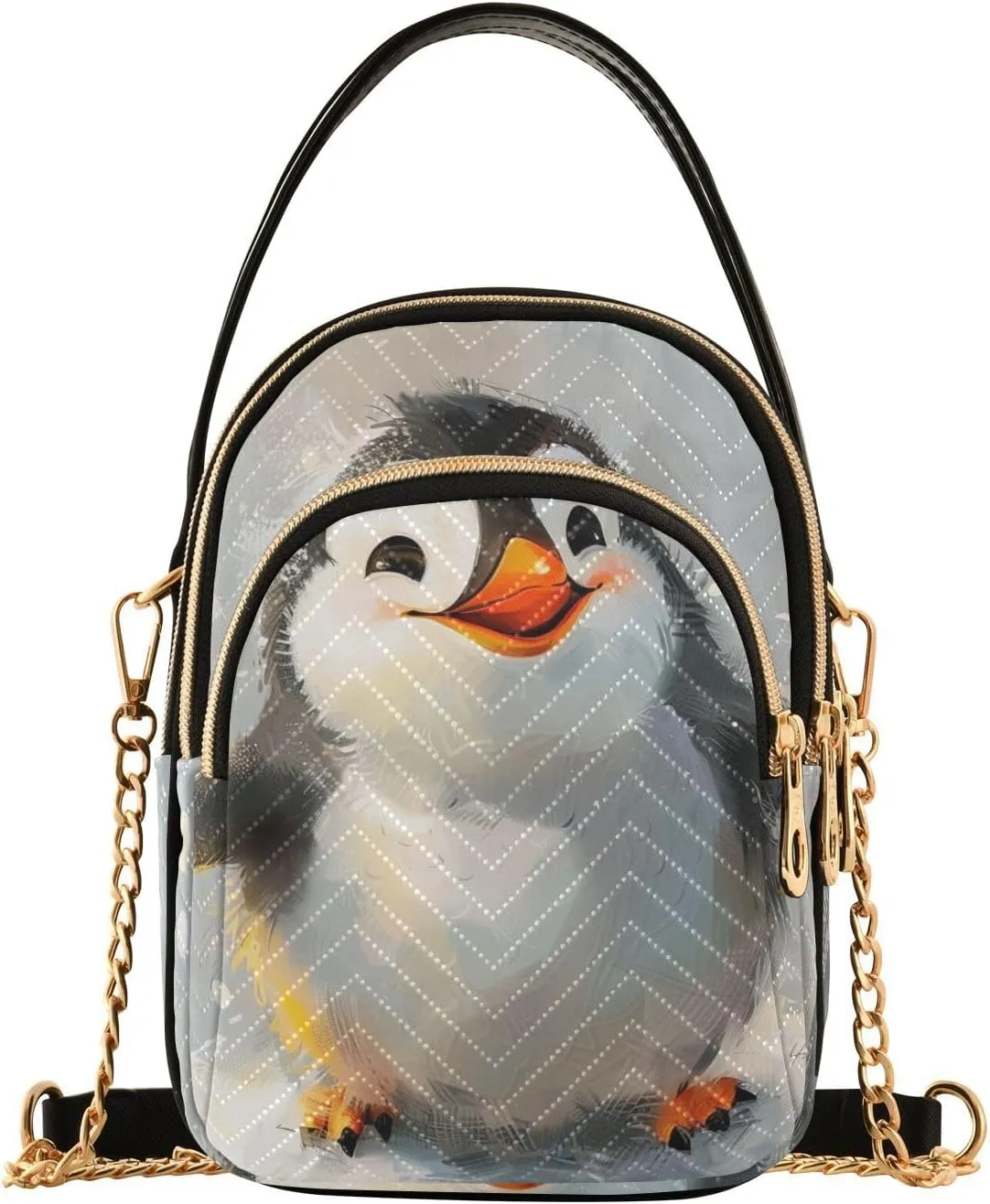 Shy Happy Penguin Shoulder Handbag for Girls Stylish Crossbody Handbags with Detachable Chain Shoulder Strap