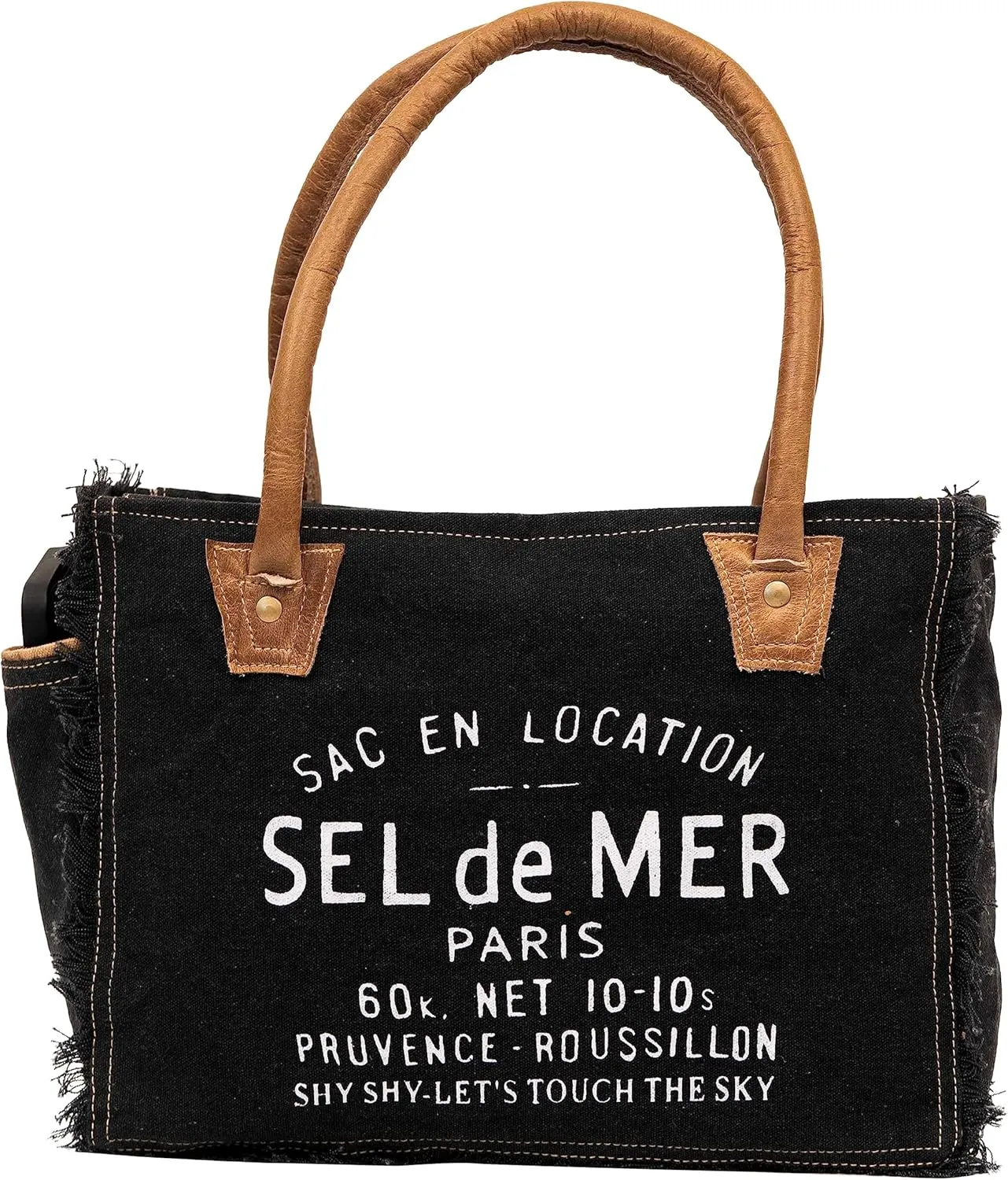 Shy Shy Bags Sel De Mer Canvas & Cowhide Tote Bag - Upcycled Radiant Leather Hand Bag