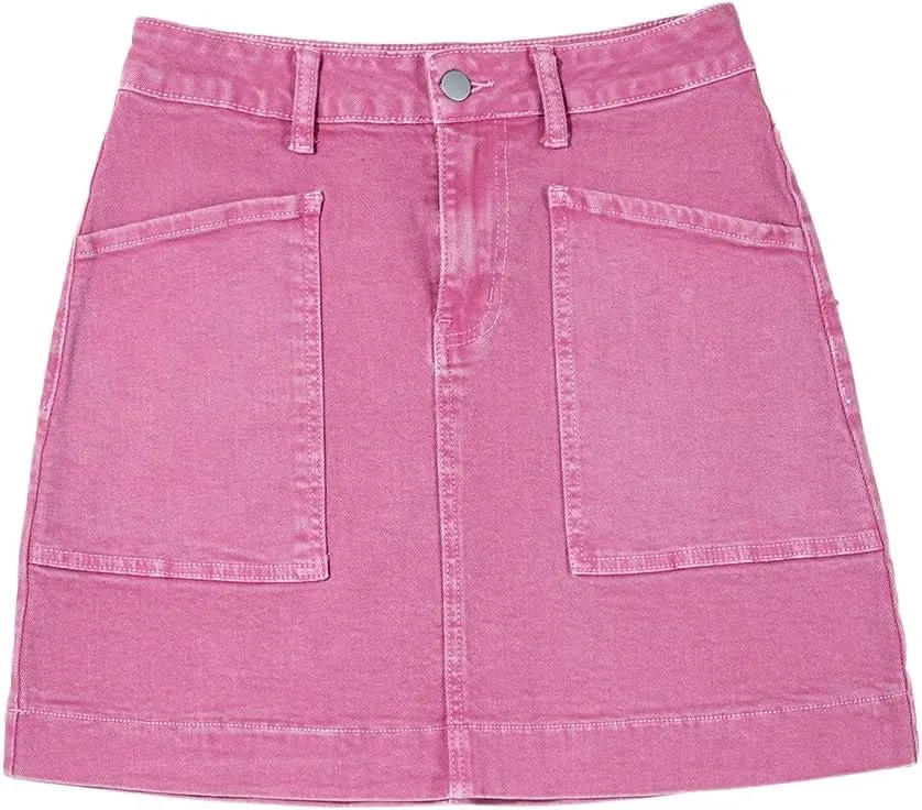 Sidefeel Women's Jean Skirt High Waisted Stretch Casual Summer Zimbaplatinum Denim Skirt with Pockets
