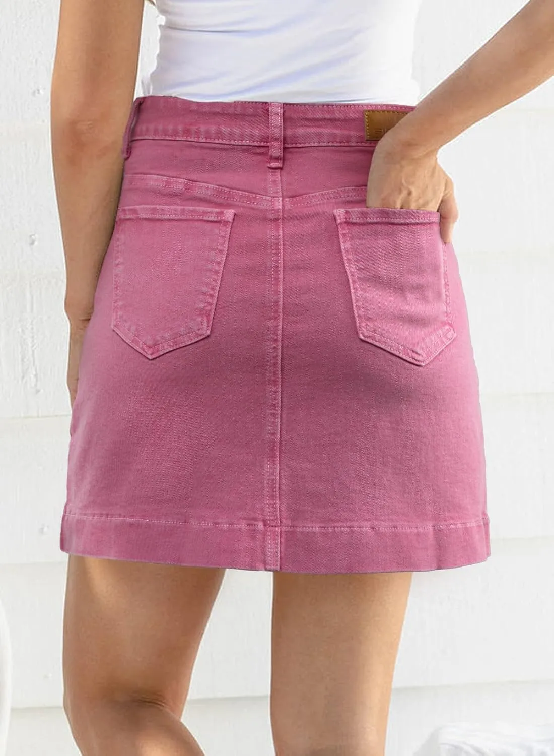 Sidefeel Women's Jean Skirt High Waisted Stretch Casual Summer Zimbaplatinum Denim Skirt with Pockets