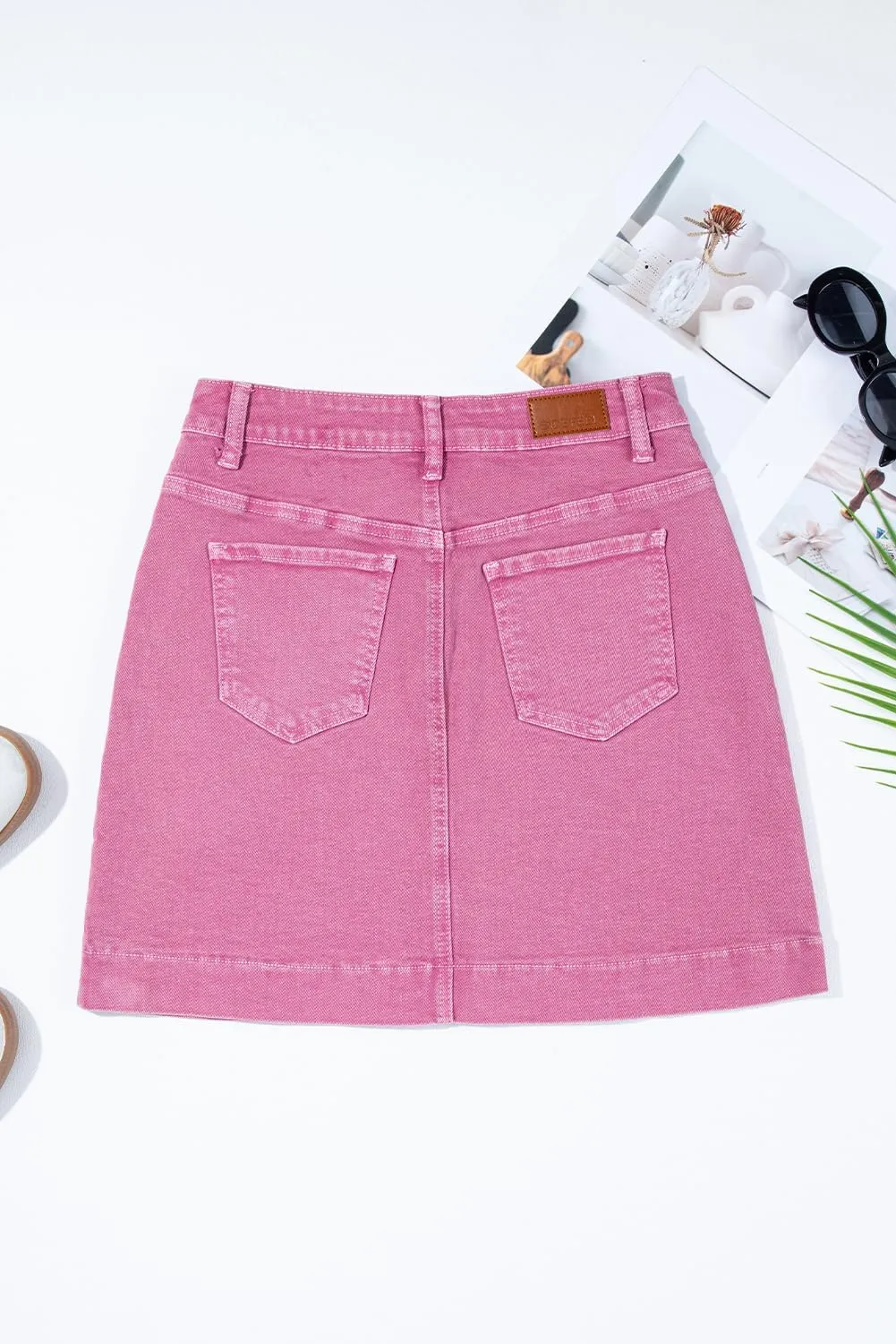 Sidefeel Women's Jean Skirt High Waisted Stretch Casual Summer Zimbaplatinum Denim Skirt with Pockets