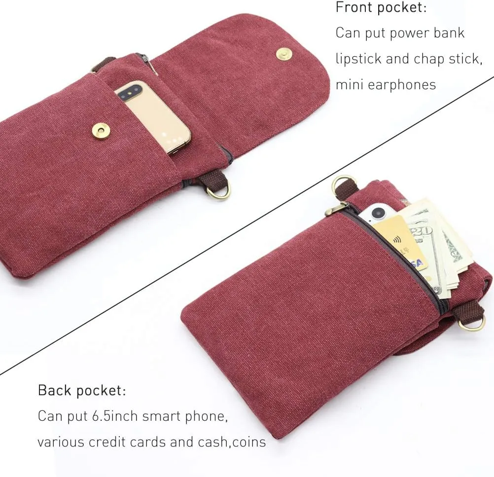 SILKAREA Vintage Embroidered Canvas Flip Small Crossbody Bag Cell Phone Pouch for Women Wristlet Wallet Bag Coin Purse