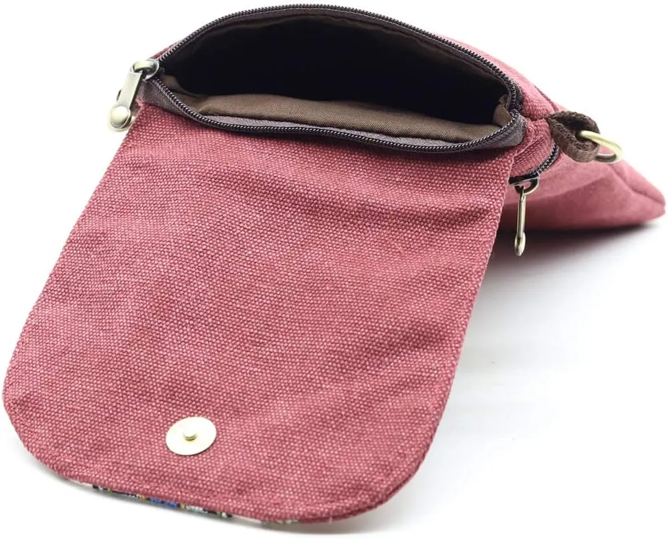SILKAREA Vintage Embroidered Canvas Flip Small Crossbody Bag Cell Phone Pouch for Women Wristlet Wallet Bag Coin Purse