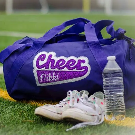 Silver and Purple Shimmer Personalized Cheer Tote or Duffle Bag