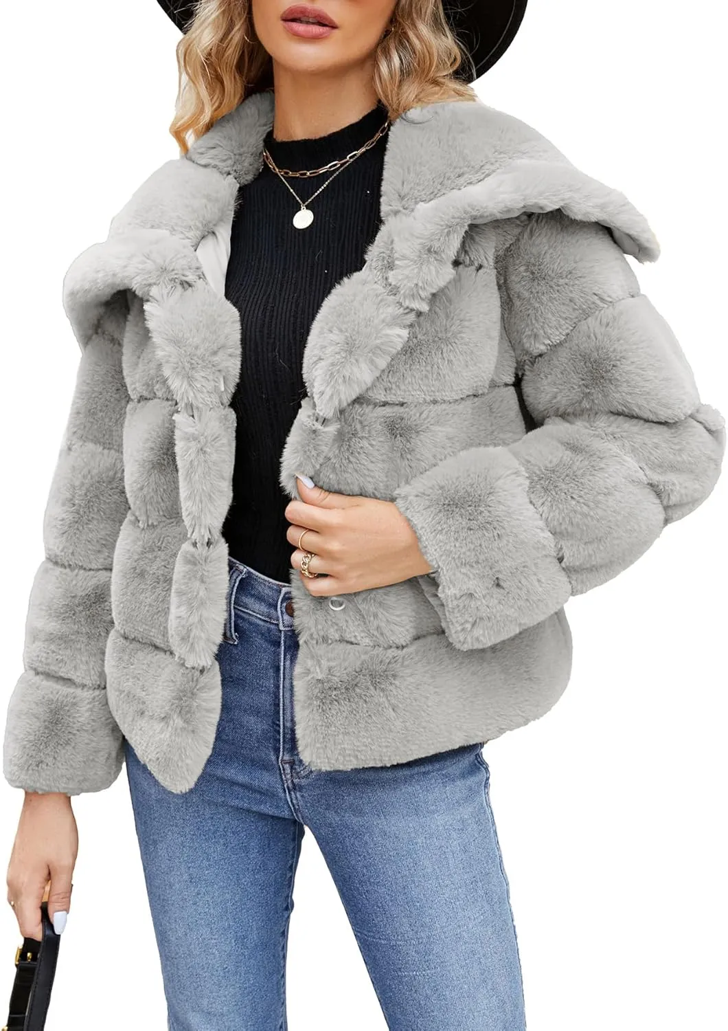 Simplee Apparel Womens Faux Fur Coat Fleece Cropped Jacket Long Sleeve Fur Coats Warm Winter Jackets 2024