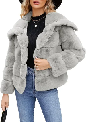 Simplee Apparel Womens Faux Fur Coat Fleece Cropped Jacket Long Sleeve Fur Coats Warm Winter Jackets 2024