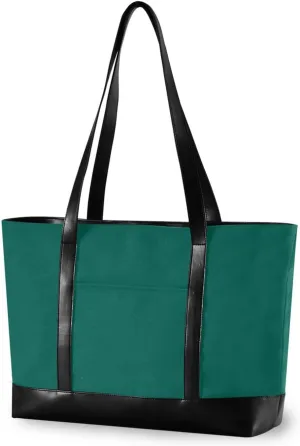 Sinestour Hunter Green Tote Bag with Zipper Work Shoulder Handbag with Compartments Canvas Tote Purse for Travel Ladies Women