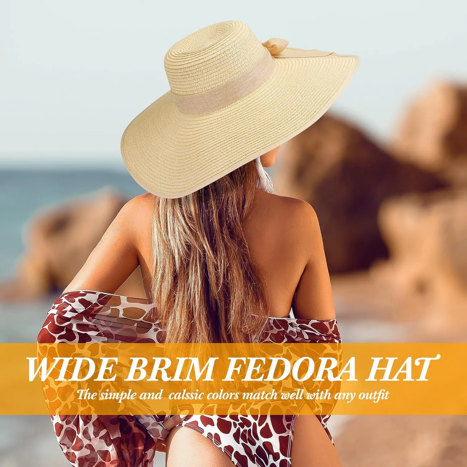 Sintuff 4 Pcs Women's Wide Brim Straw Hats Big Floppy Foldable Roll up Cap Beach Sun Hat UPF 50  for Summer