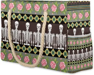 Skull Ornamental Pattern Large Beach Tote Bag Women Waterproof Sandproof Zipper Skull Rose Beach Bag for Pool Gym Grocery Travel with Wet Pocket