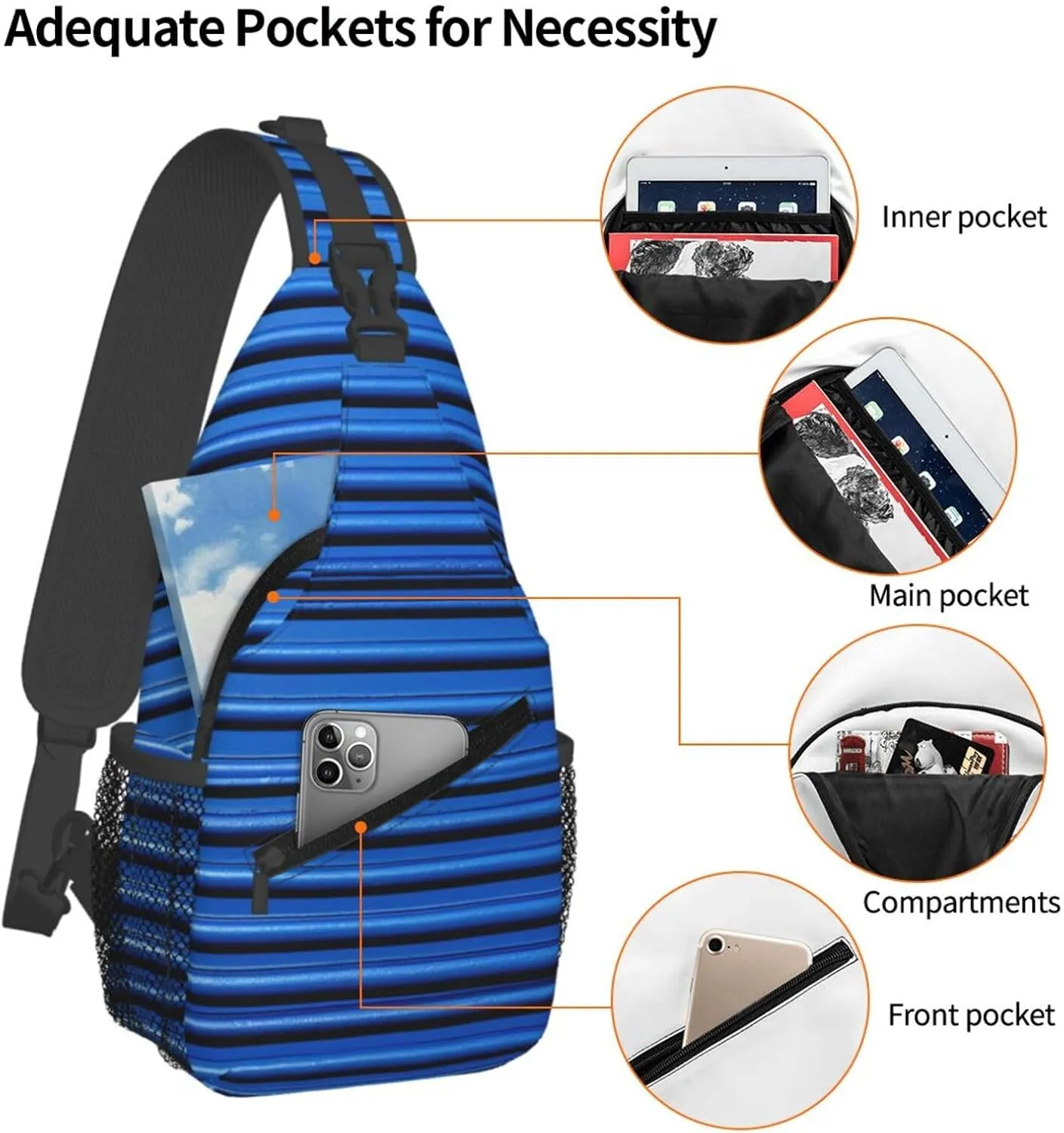 Sling Backpack Bag For Men Blue Corrugated Wall Art Cross Chest Bag Crossbody Shoulder Bag Travel Hiking Daypack