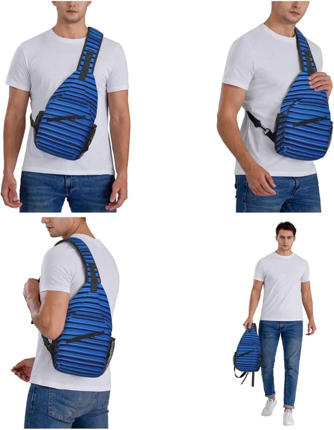 Sling Backpack Bag For Men Blue Corrugated Wall Art Cross Chest Bag Crossbody Shoulder Bag Travel Hiking Daypack