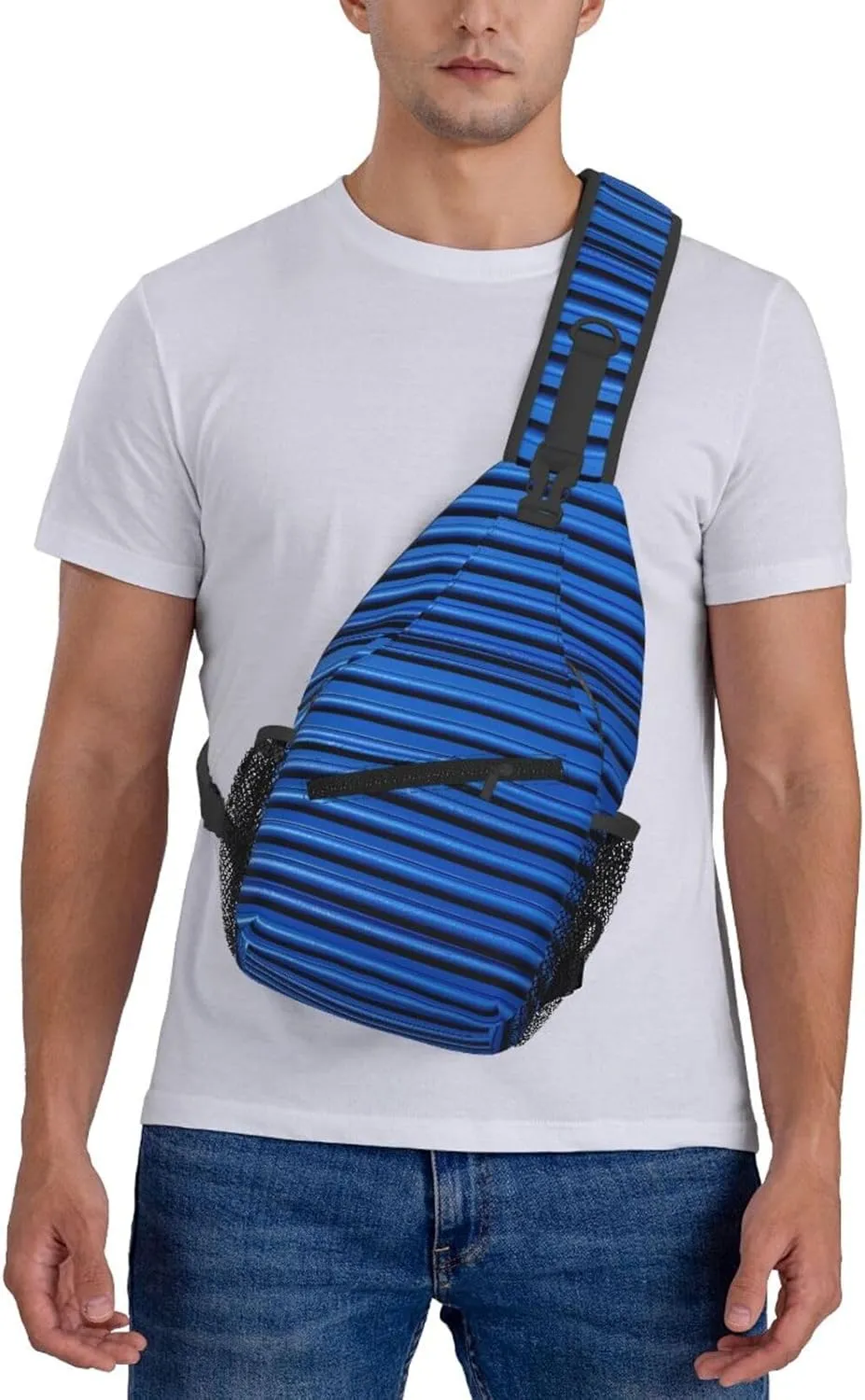Sling Backpack Bag For Men Blue Corrugated Wall Art Cross Chest Bag Crossbody Shoulder Bag Travel Hiking Daypack