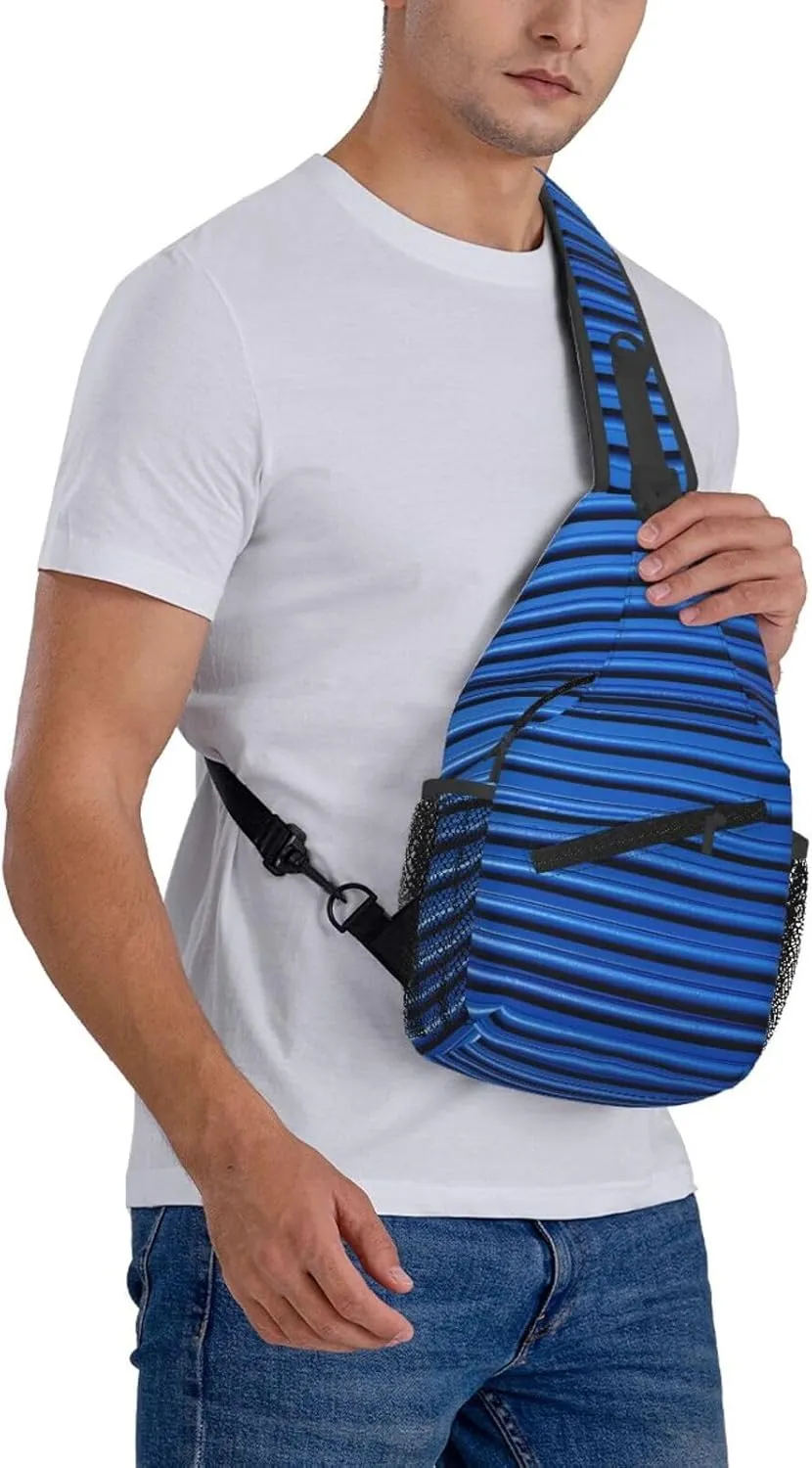 Sling Backpack Bag For Men Blue Corrugated Wall Art Cross Chest Bag Crossbody Shoulder Bag Travel Hiking Daypack