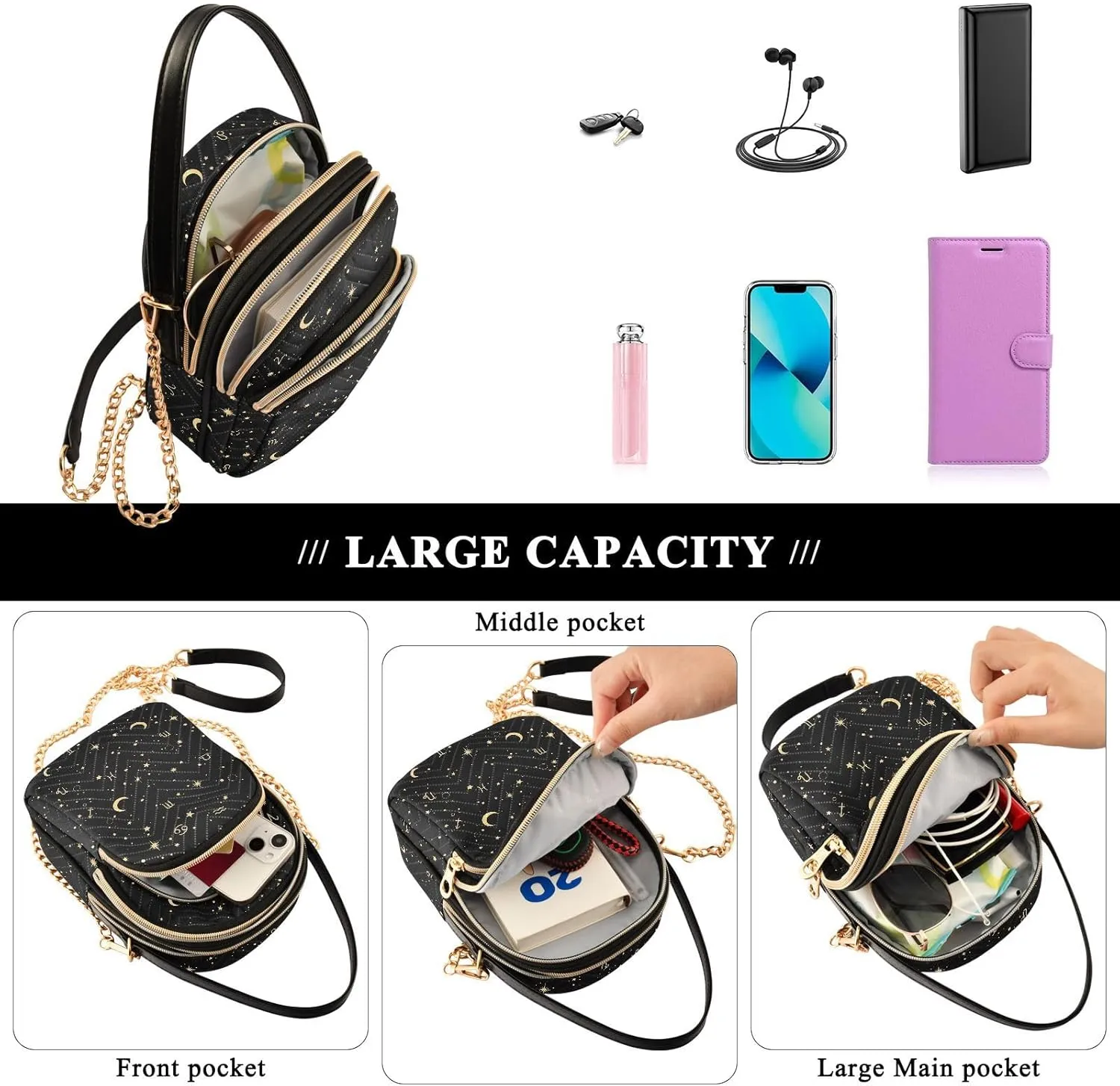 Small Cross body Bags for Women Quilted Crossbody Cell Phone Shoulder Purse Handbags Wallet Detachable Chain Bag