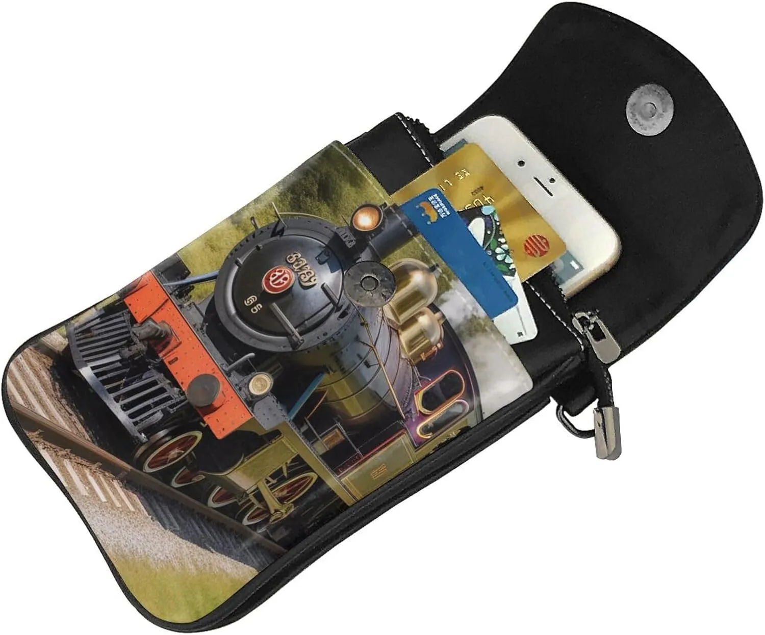 Small Crossbody Bags for Women,Leather Shoulder Bag for Cell Phone Purse with Strap and Wooden Bridge Printed
