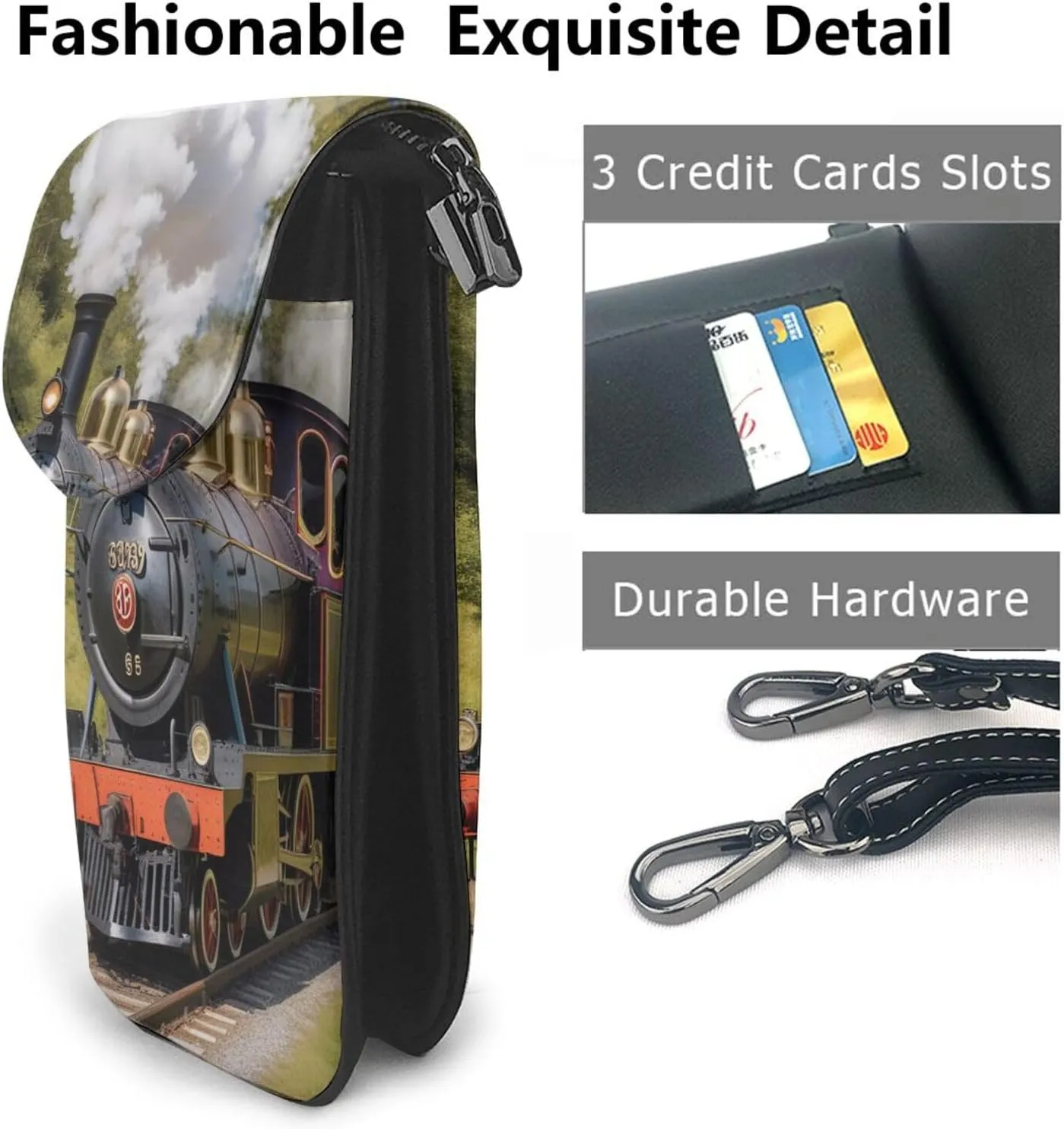 Small Crossbody Bags for Women,Leather Shoulder Bag for Cell Phone Purse with Strap and Wooden Bridge Printed