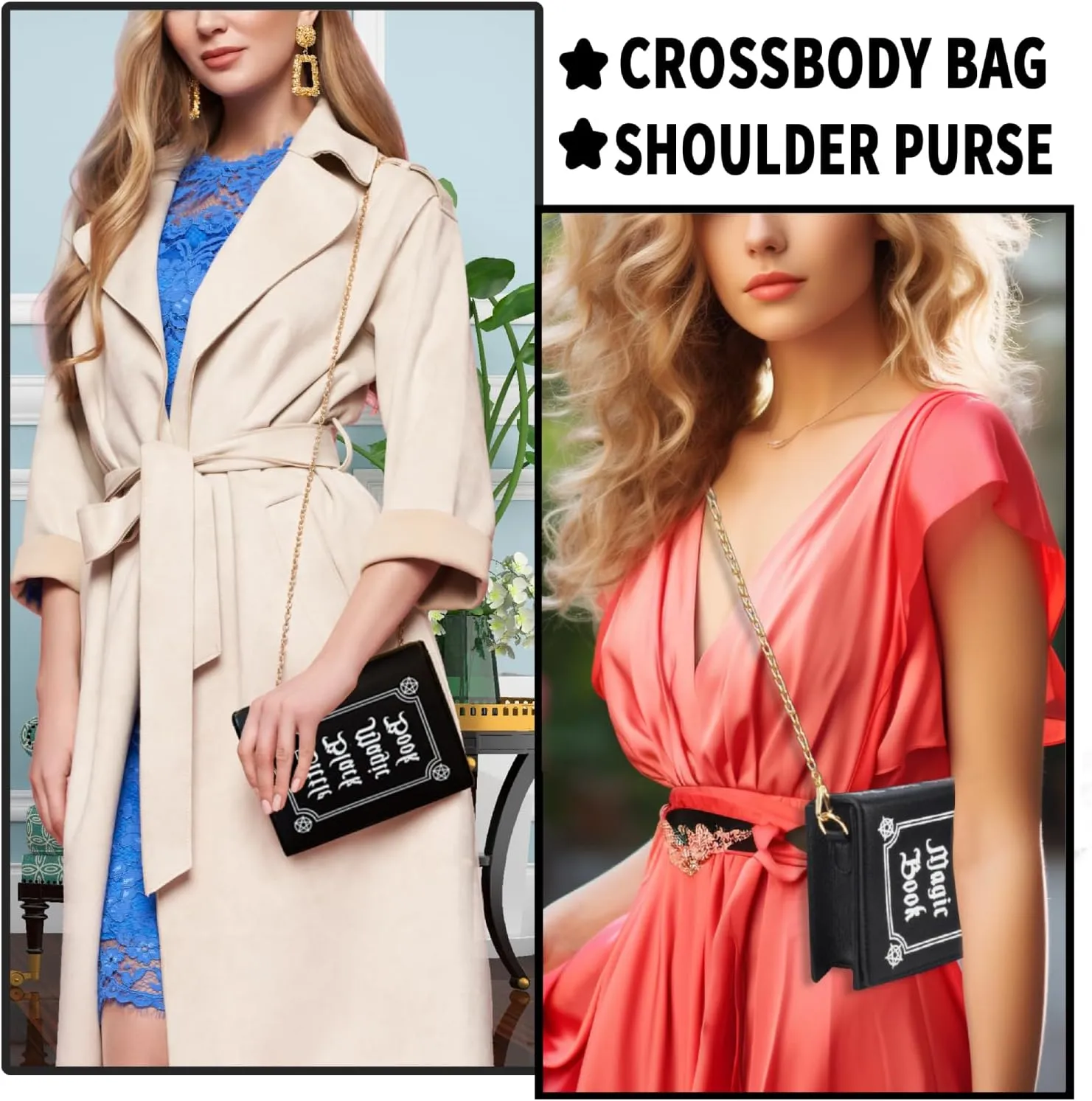 Small Crossbody Bags Purse for Women Magic Book Cell Phone PU Leather Shoulder Handbag with Chain Shoulder Strap