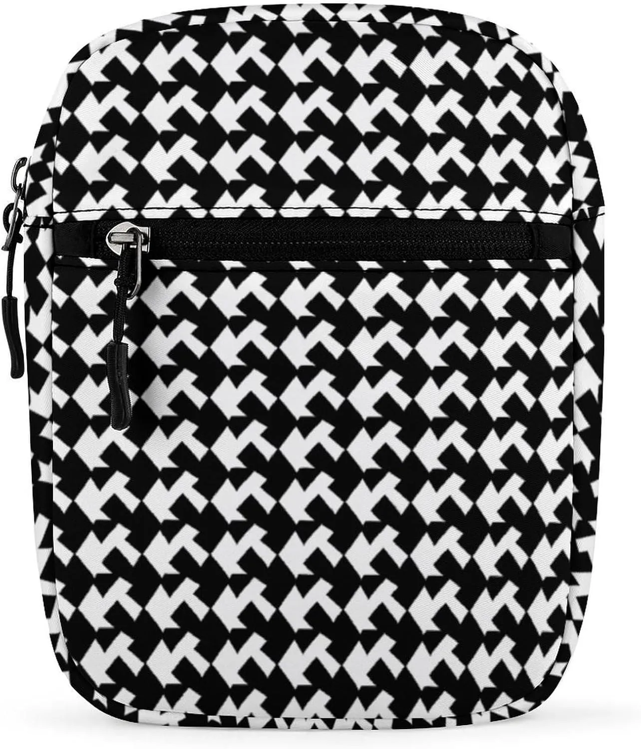 Small Satchel, Houndstooth Black Print Crossbody Bag Casual Crossbody Bag Detachable Strap Bag Daily Use Satchel Functional Handbag