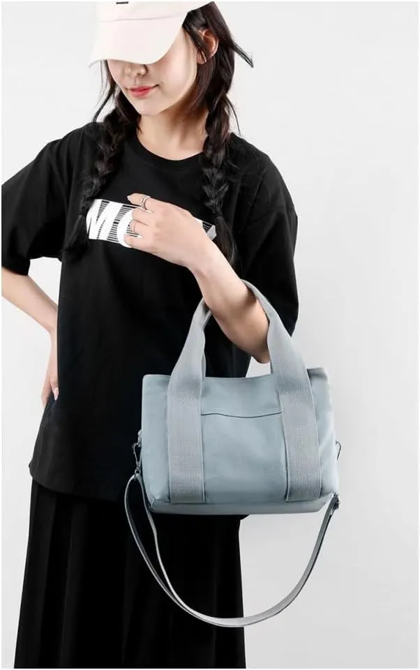 Small Tote Bag with Zipper Canvas Tote 2 Pockets and 3 Compartments Square Single Shoulder Corssbody Cute Handbag