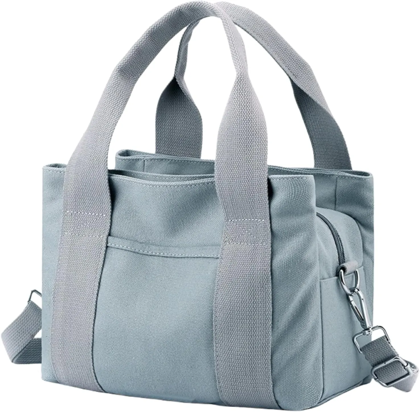 Small Tote Bag with Zipper Canvas Tote 2 Pockets and 3 Compartments Square Single Shoulder Corssbody Cute Handbag