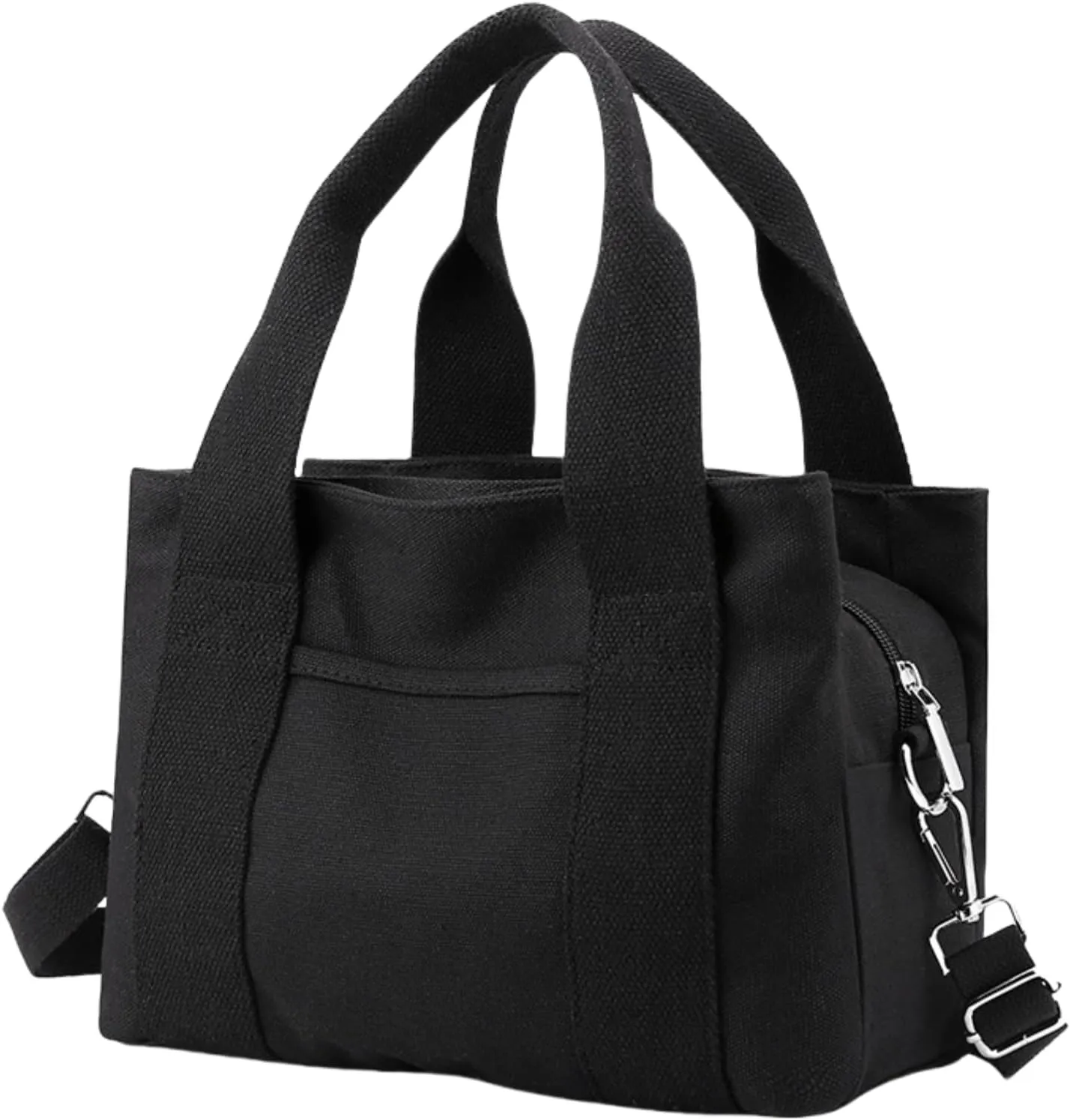 Small Tote Bag with Zipper Canvas Tote 2 Pockets and 3 Compartments Square Single Shoulder Corssbody Cute Handbag