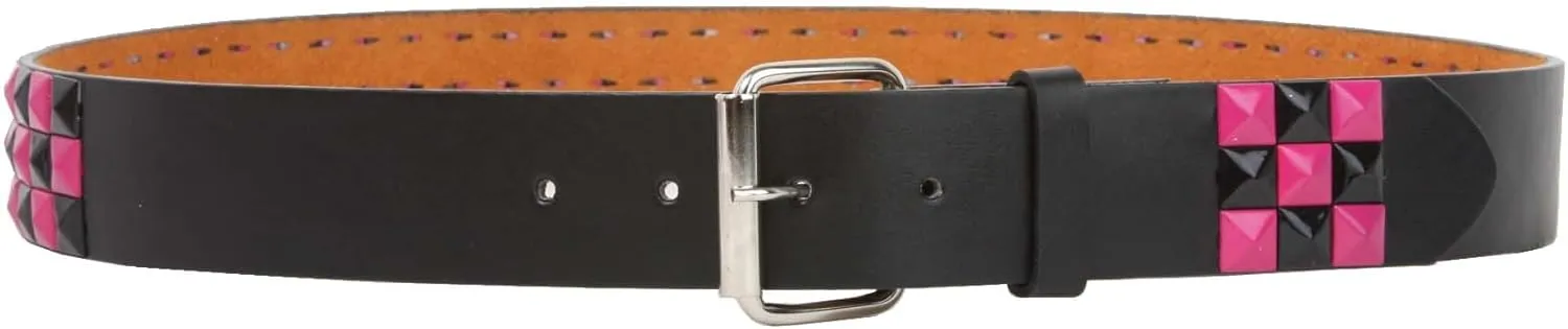 Snap On Punk Rock Star Pyramid Studded Checker Board Leather Belt