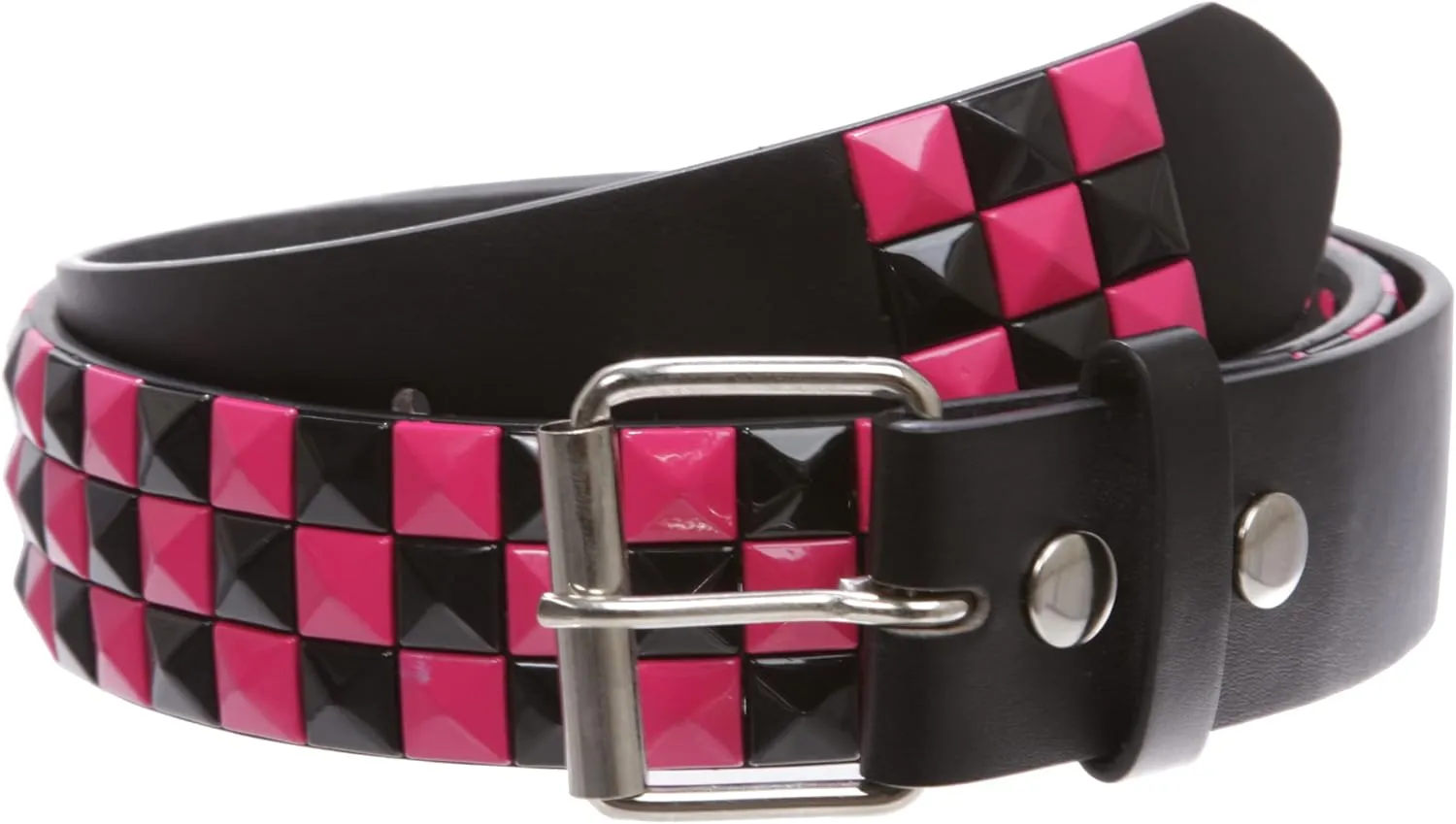 Snap On Punk Rock Star Pyramid Studded Checker Board Leather Belt