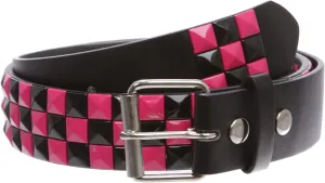 Snap On Punk Rock Star Pyramid Studded Checker Board Leather Belt