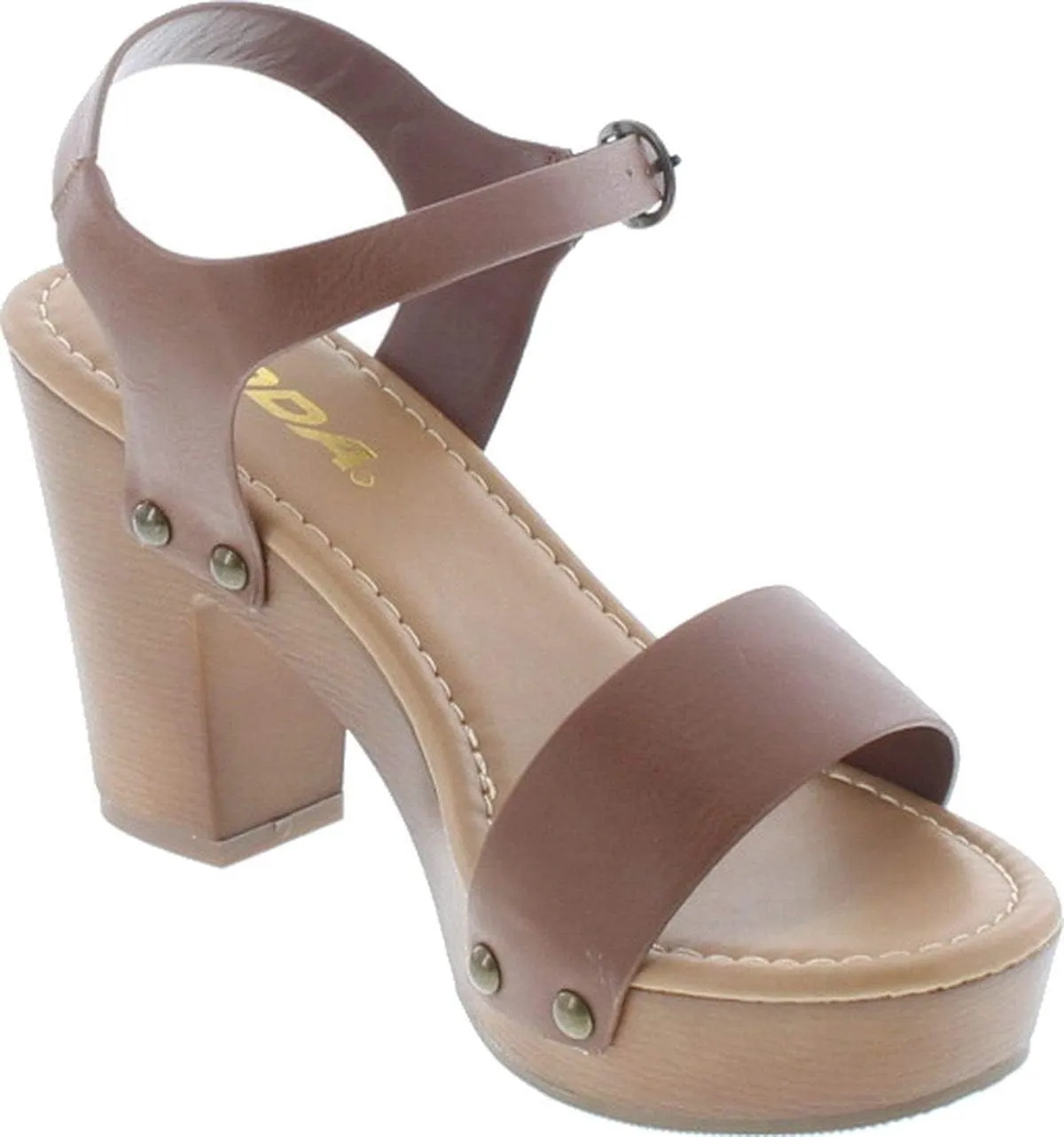 Soda CHIVAS ~ Women's Bold Buckles Studded Wedge Sandal