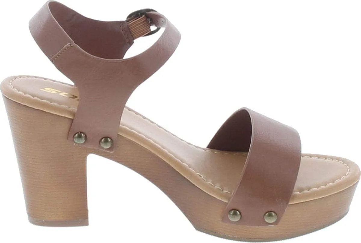 Soda CHIVAS ~ Women's Bold Buckles Studded Wedge Sandal