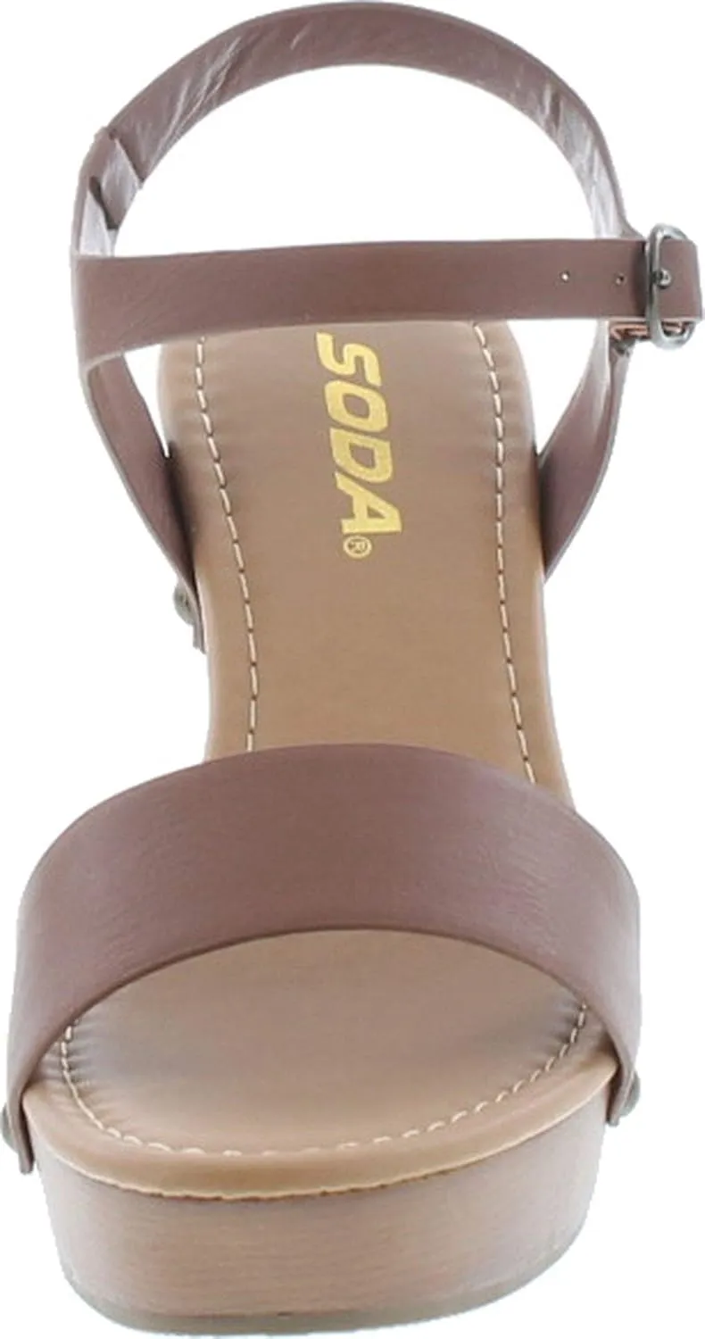Soda CHIVAS ~ Women's Bold Buckles Studded Wedge Sandal