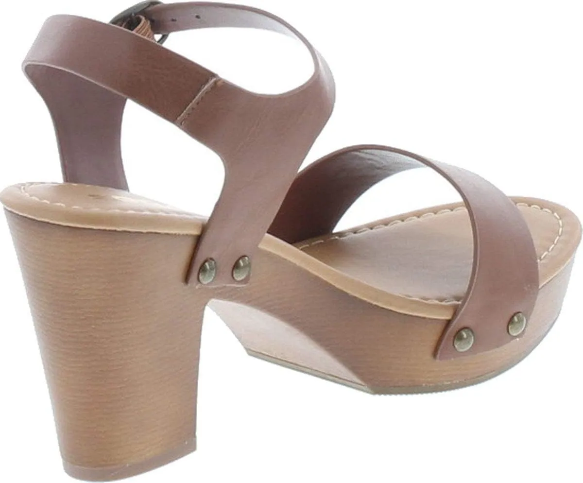 Soda CHIVAS ~ Women's Bold Buckles Studded Wedge Sandal