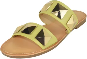 Soda Shoes Women's Sandals Double Strap Flip Flops Slides Large Gold Studded CETUS-S